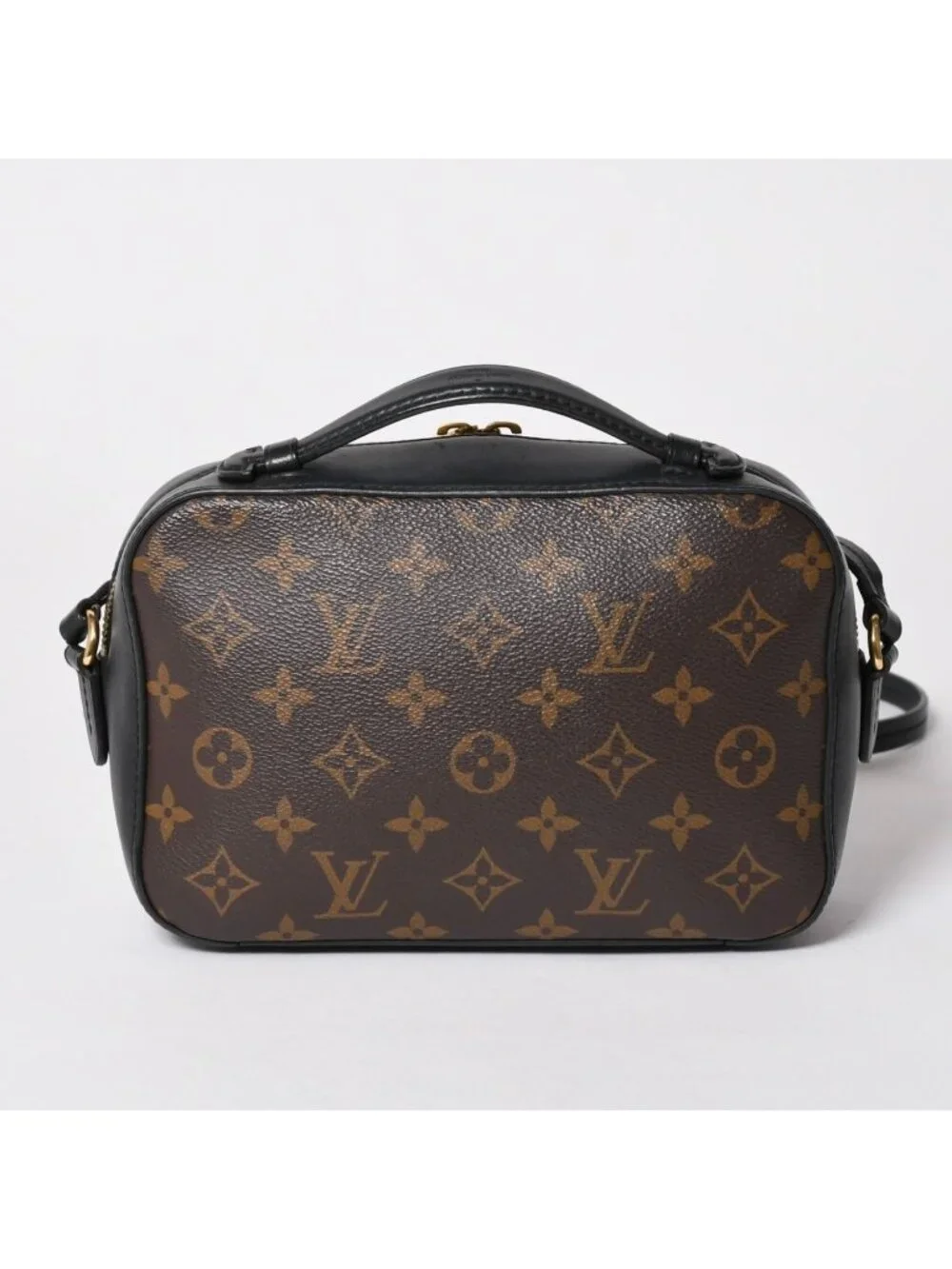 Louis Vuitton Saintonge Shoulder Bag Monogram Canvas Noir Calfskin Double